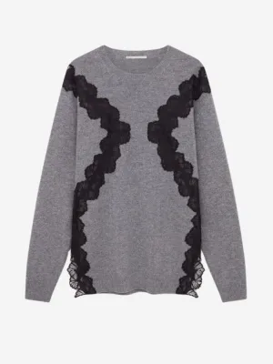 Lace Detailed Knit Dress - Grey Melange