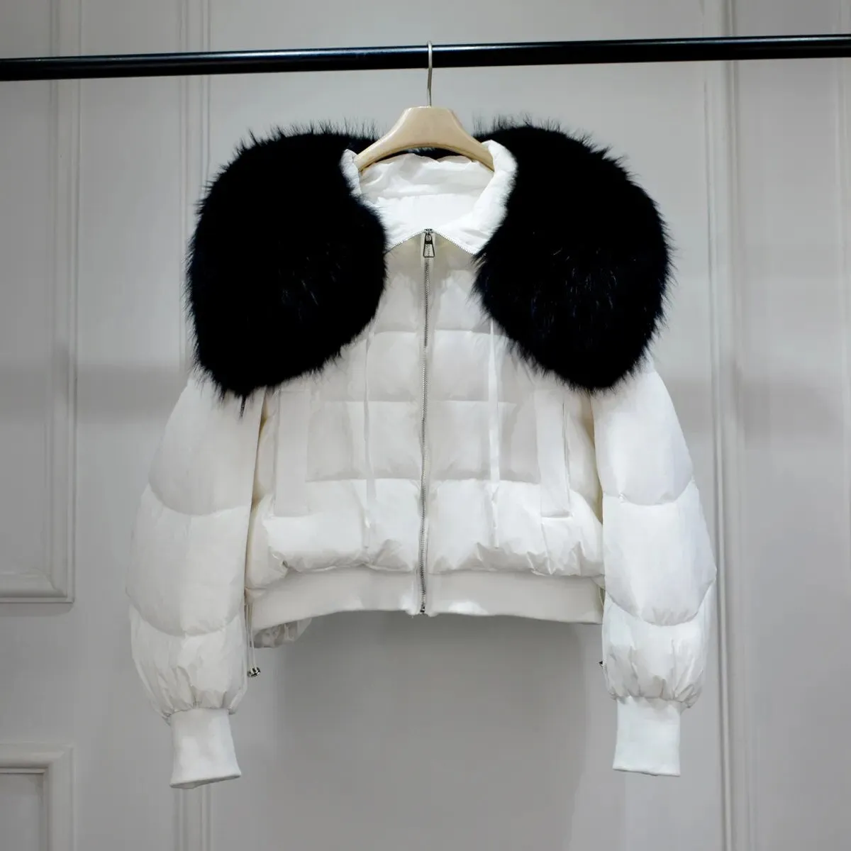 Lagabogy Winter Puffer Jacket Women Thick Warm Short Parkas Real Natural Raccoon Fur Female Loose 90% White Duck Down Coat