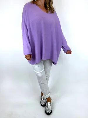 Made in Italy Lagenlook Olivia V- Neck Jumper in Lilac. code 6023