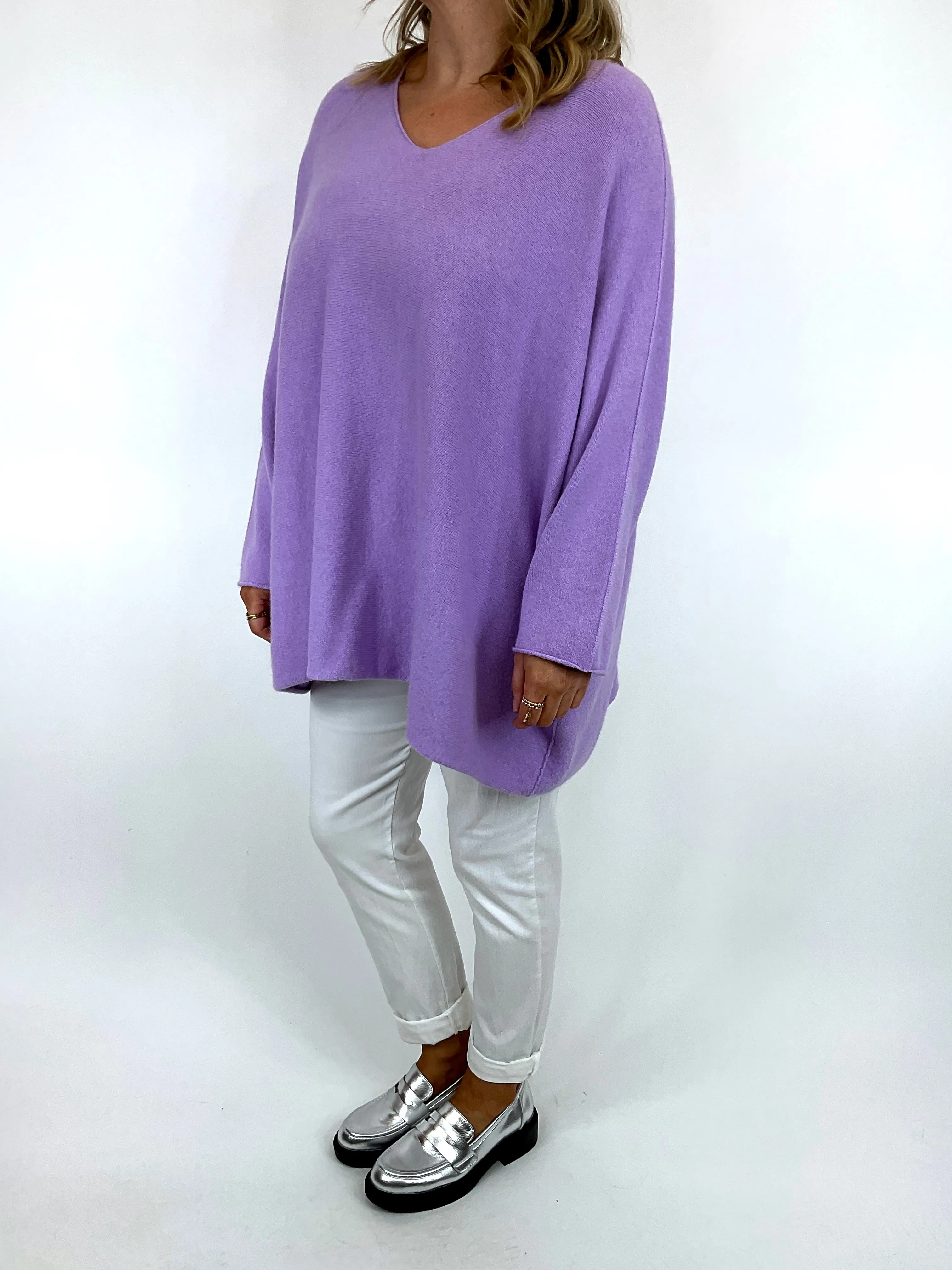 Made in Italy Lagenlook Olivia V- Neck Jumper in Lilac. code 6023