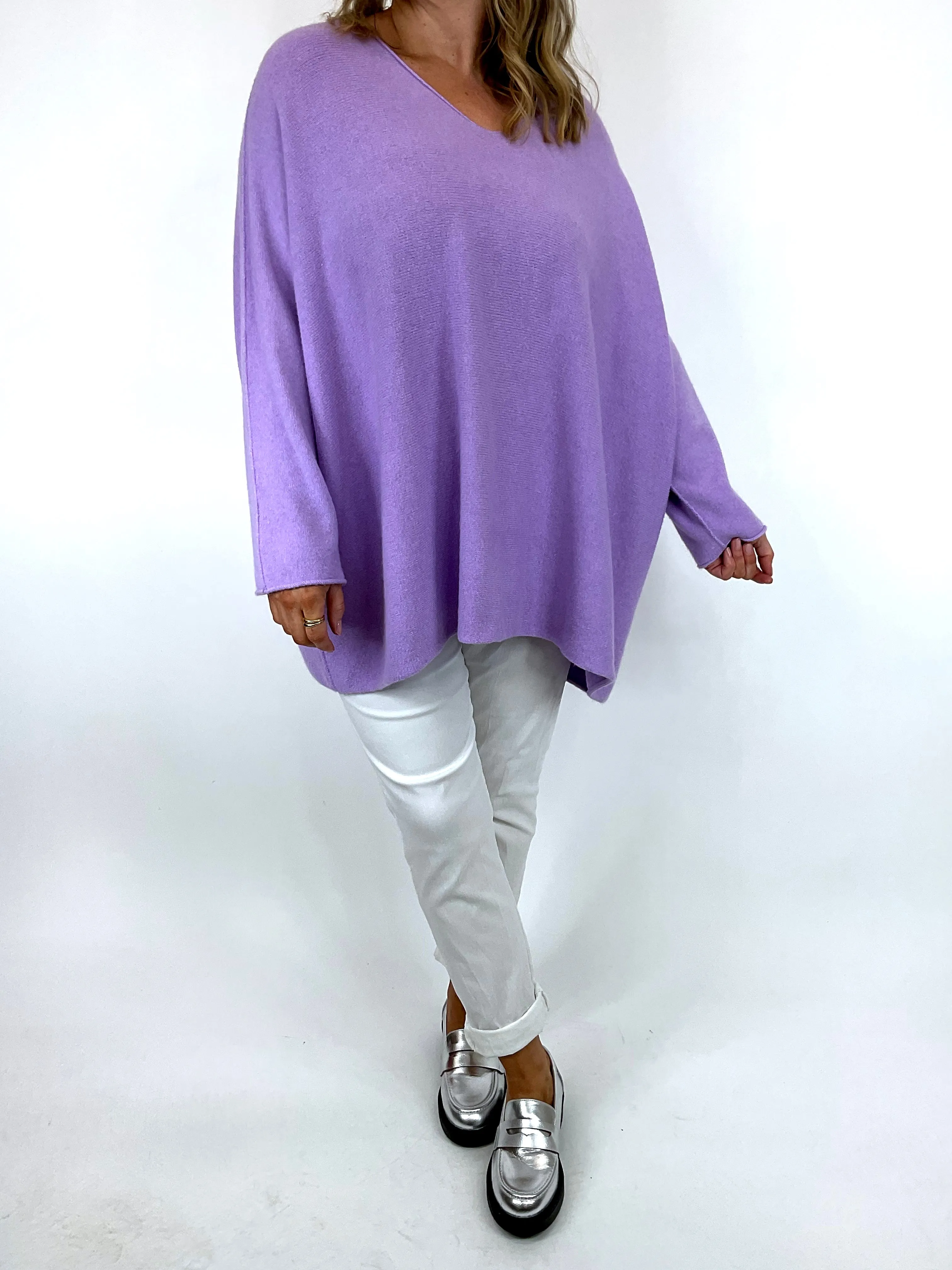 Made in Italy Lagenlook Olivia V- Neck Jumper in Lilac. code 6023