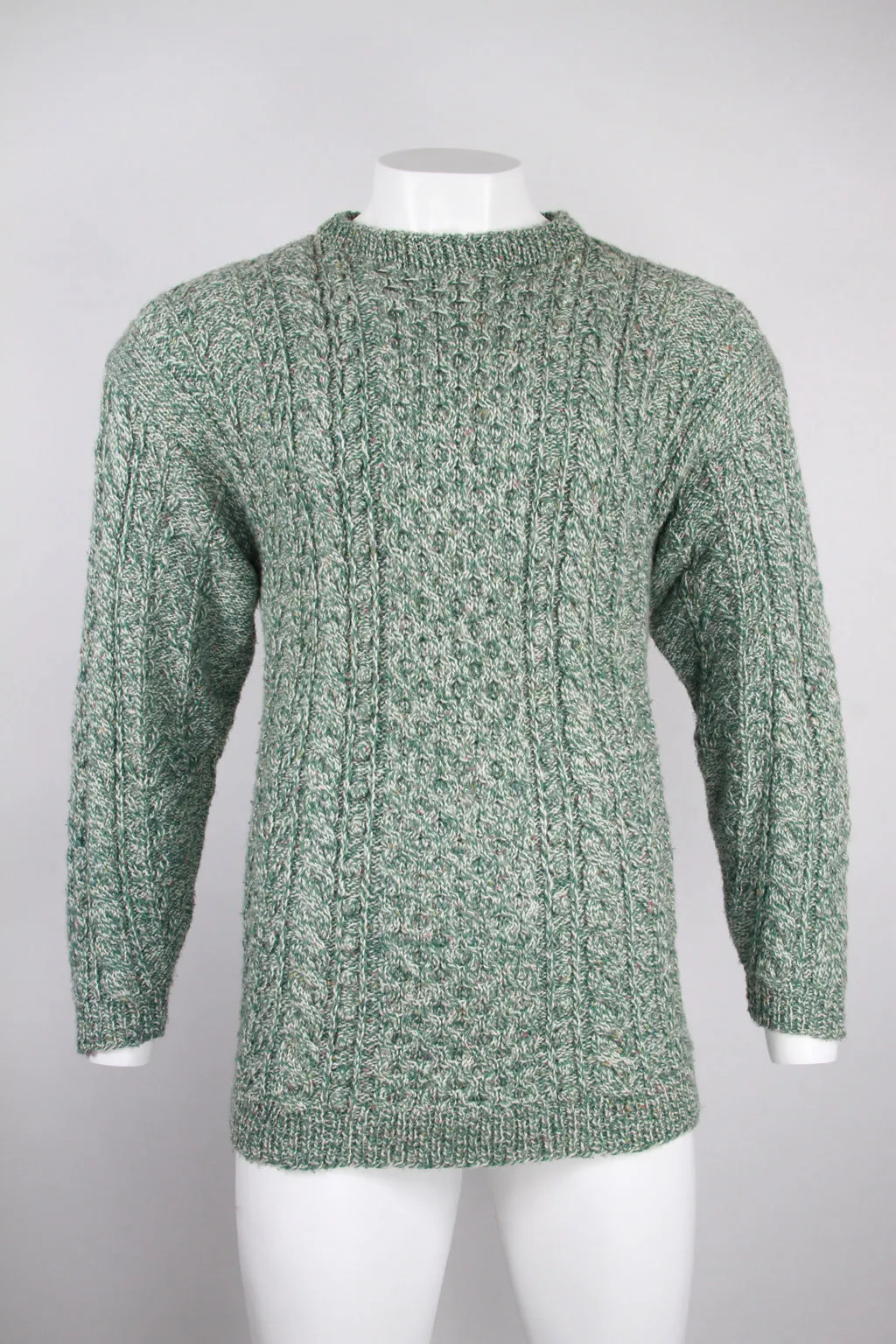 Men’s Green cable knit jumper with small multicolour detail threads - M