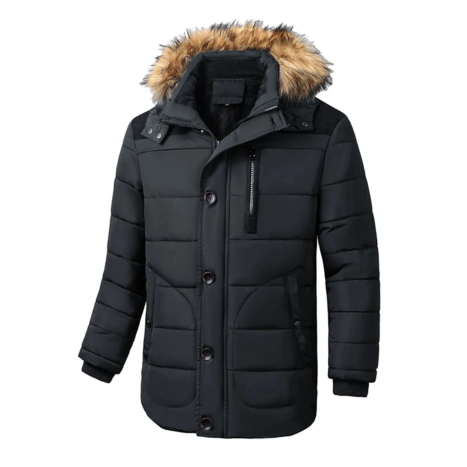 Norvlas - Parka Winterjas Heren – Gevoerd met Capuchon en Verstelbare Bontkraag