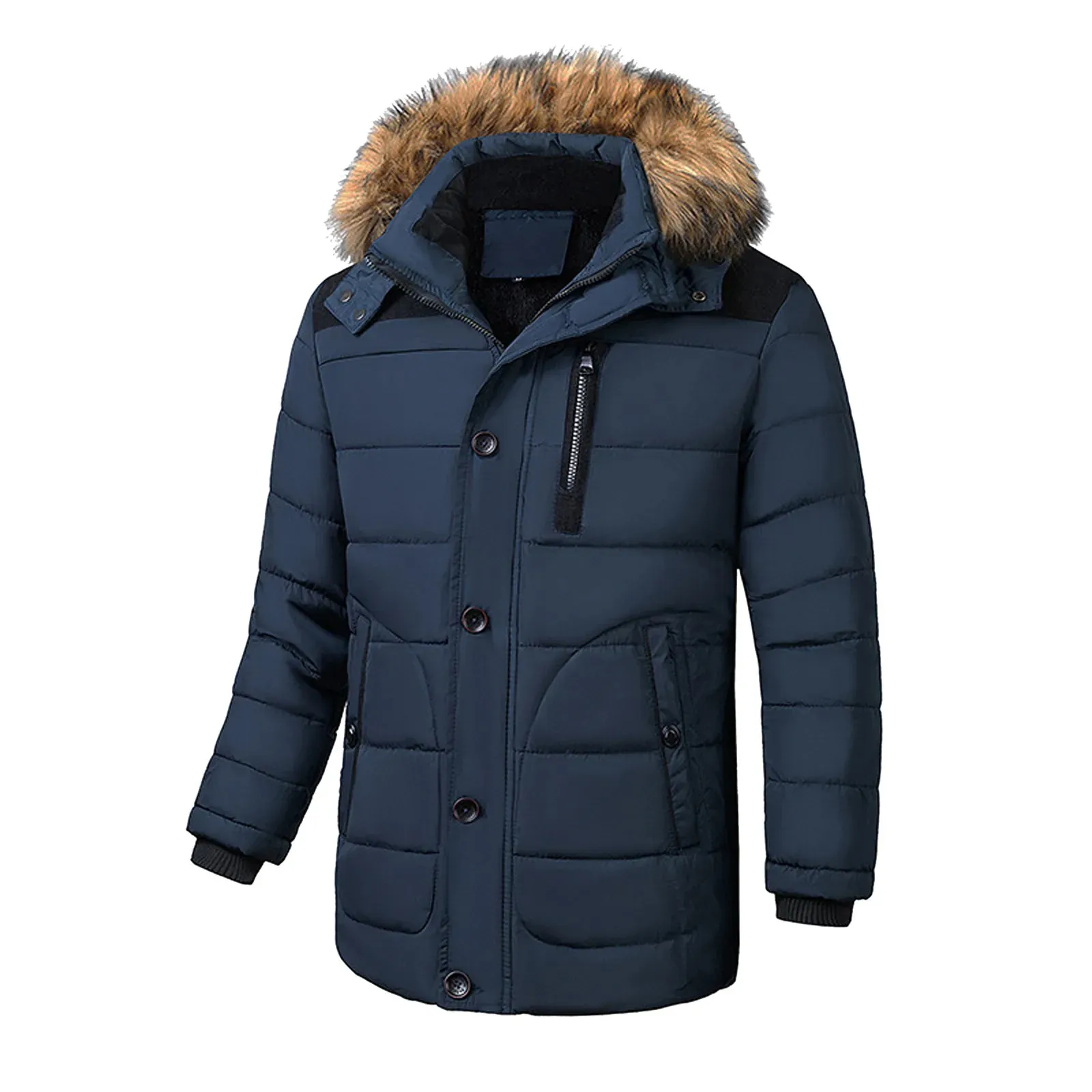 Norvlas - Parka Winterjas Heren – Gevoerd met Capuchon en Verstelbare Bontkraag