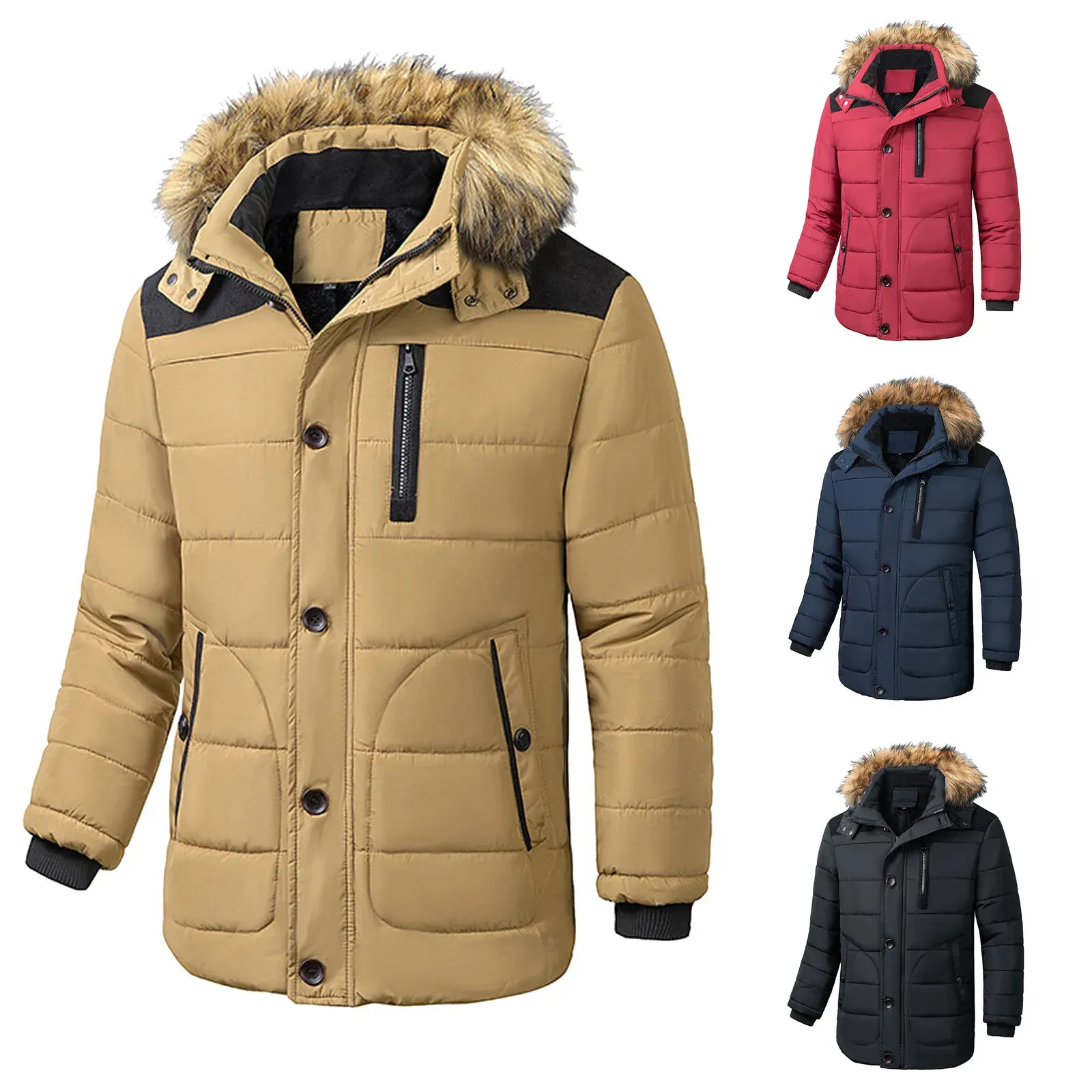 Norvlas - Parka Winterjas Heren – Gevoerd met Capuchon en Verstelbare Bontkraag