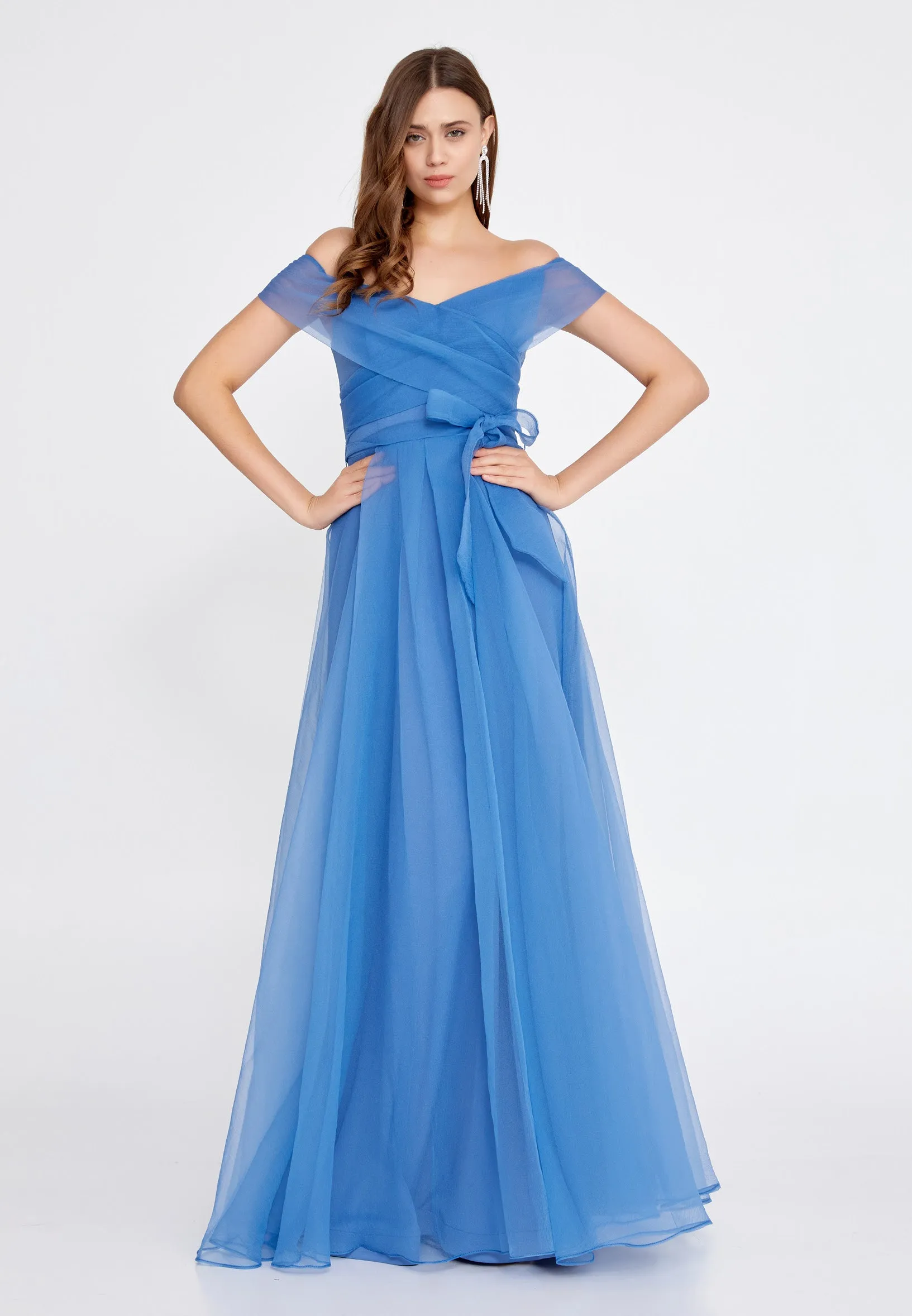 Off Shoulder Maxi Tulle Dress