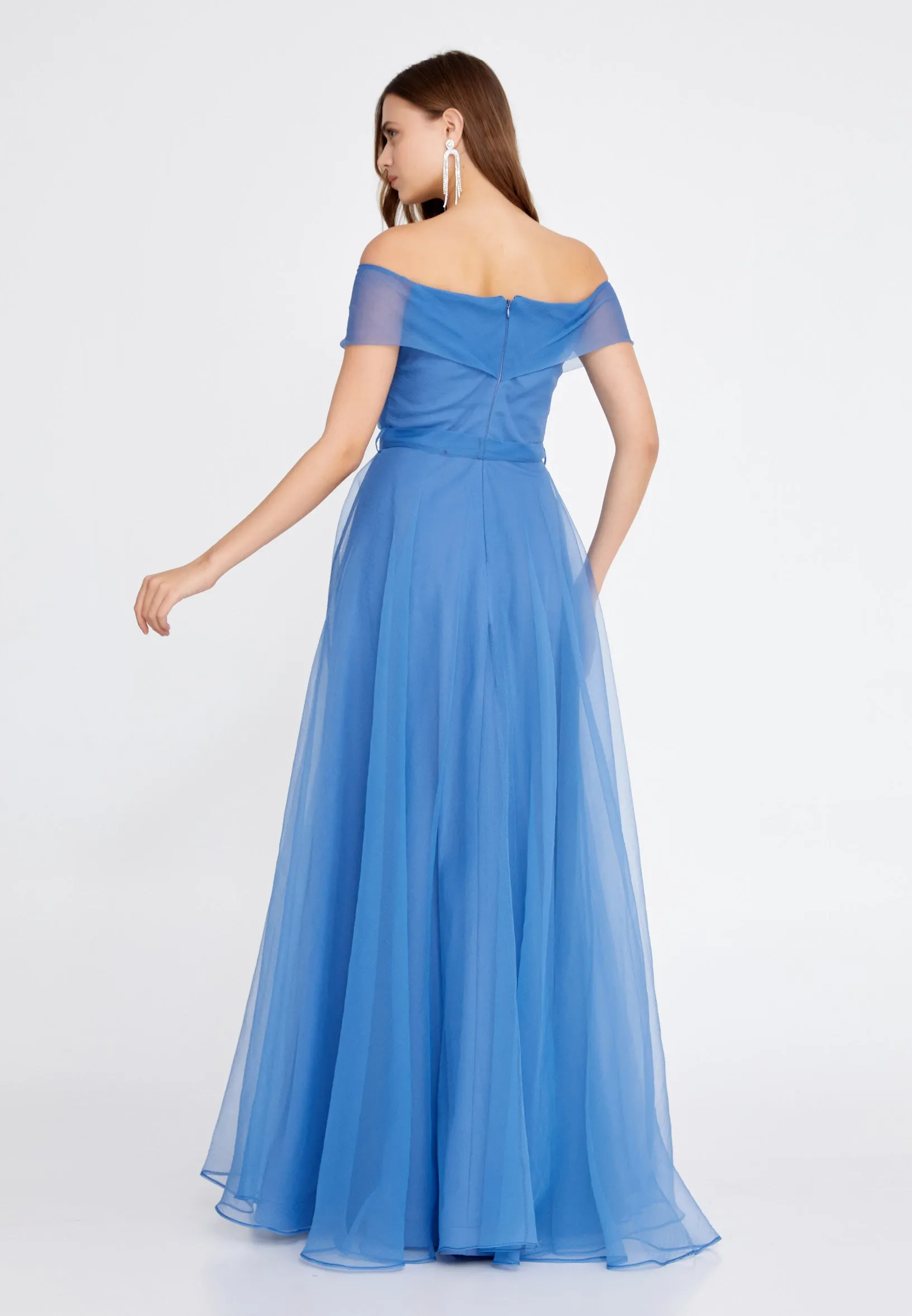 Off Shoulder Maxi Tulle Dress
