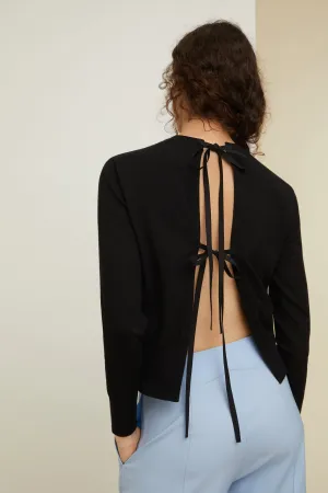 Open back jumper in eco-friendly wool and cotton