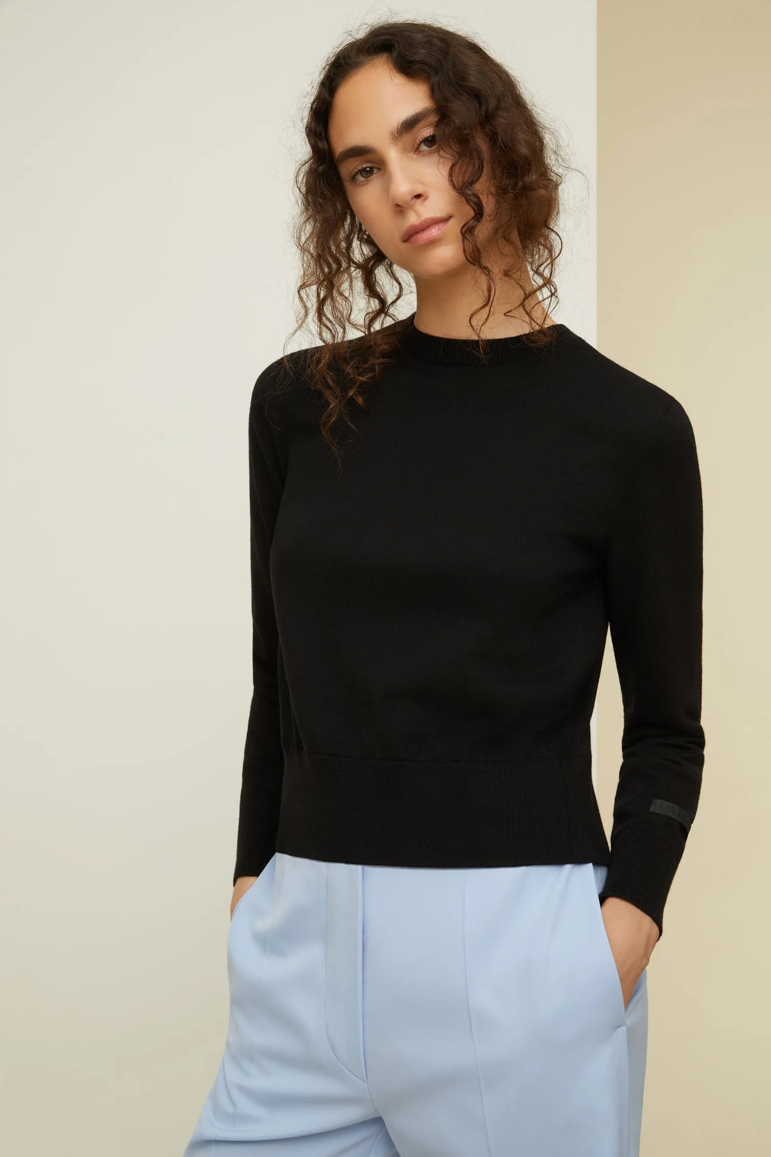 Open back jumper in eco-friendly wool and cotton