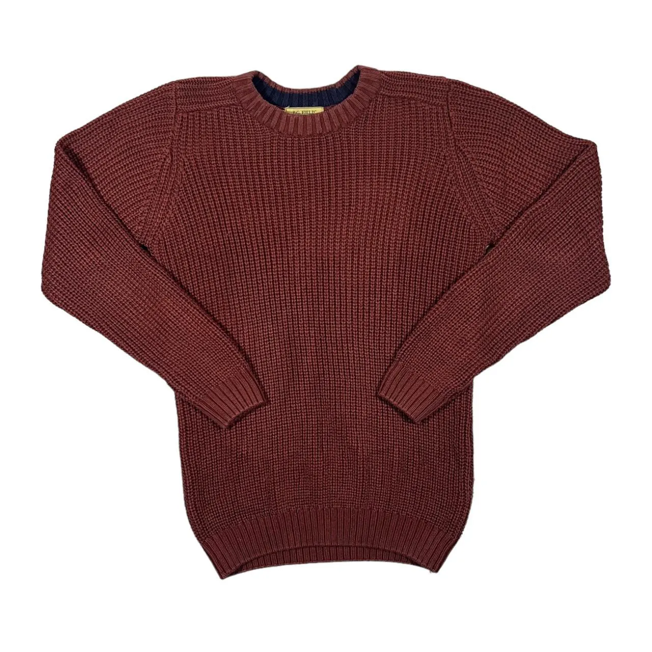 P.G.FIELD Classic Burgundy Acrylic Cable Knit Crewneck Sweater Jumper