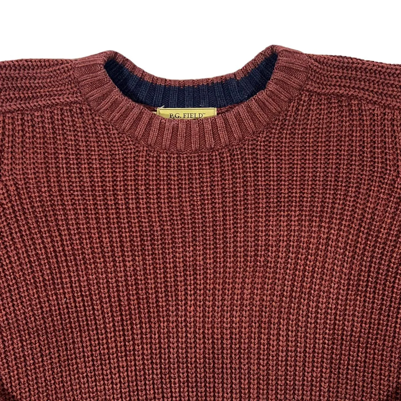 P.G.FIELD Classic Burgundy Acrylic Cable Knit Crewneck Sweater Jumper