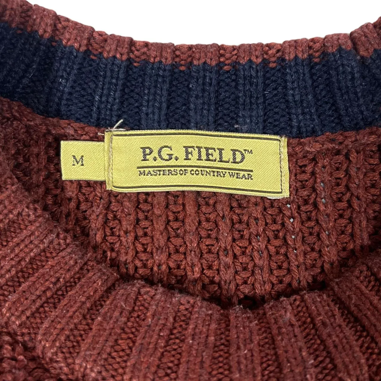 P.G.FIELD Classic Burgundy Acrylic Cable Knit Crewneck Sweater Jumper