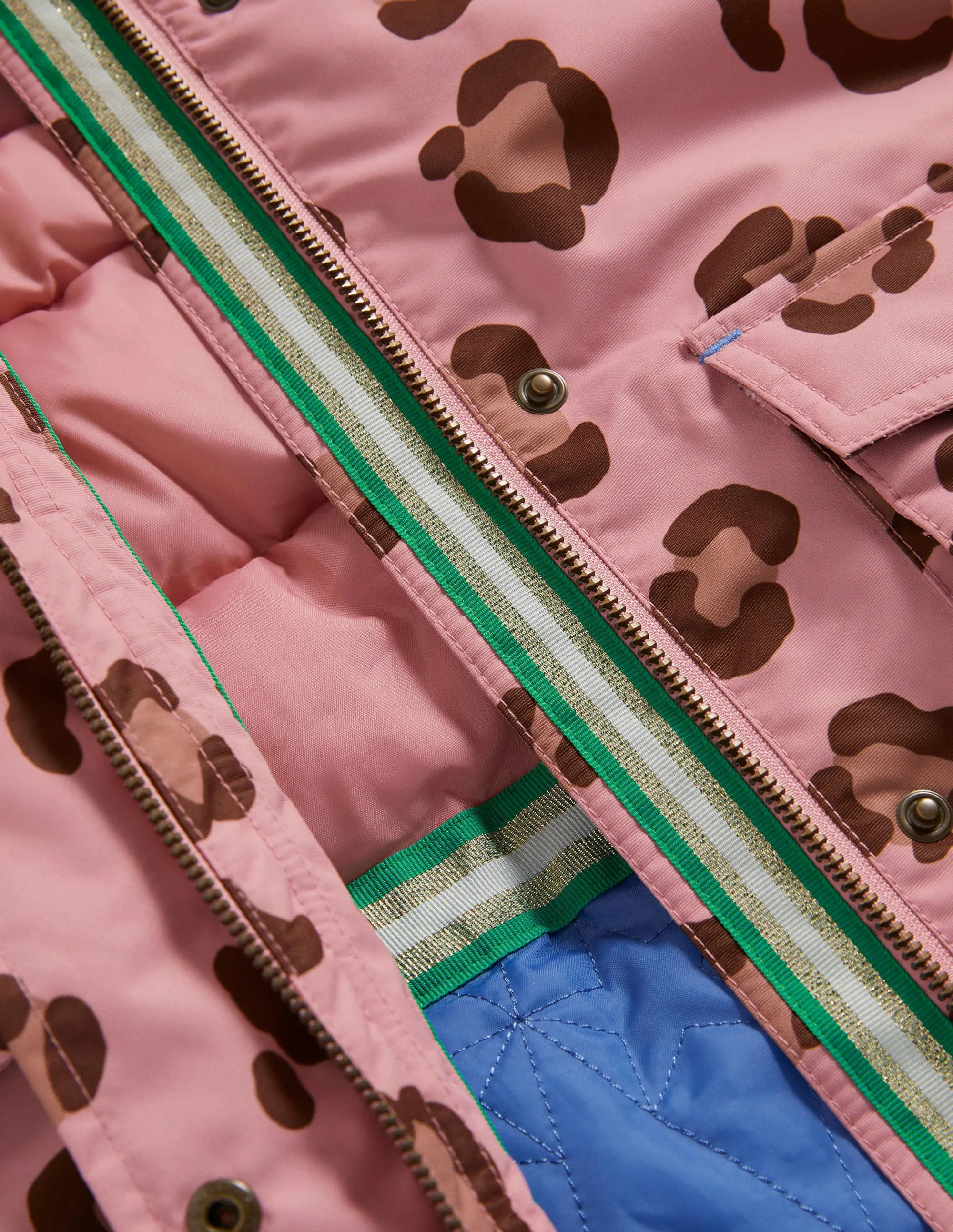 Pink Animal Print Waterproof Parka-Almond Pink Animal Print
