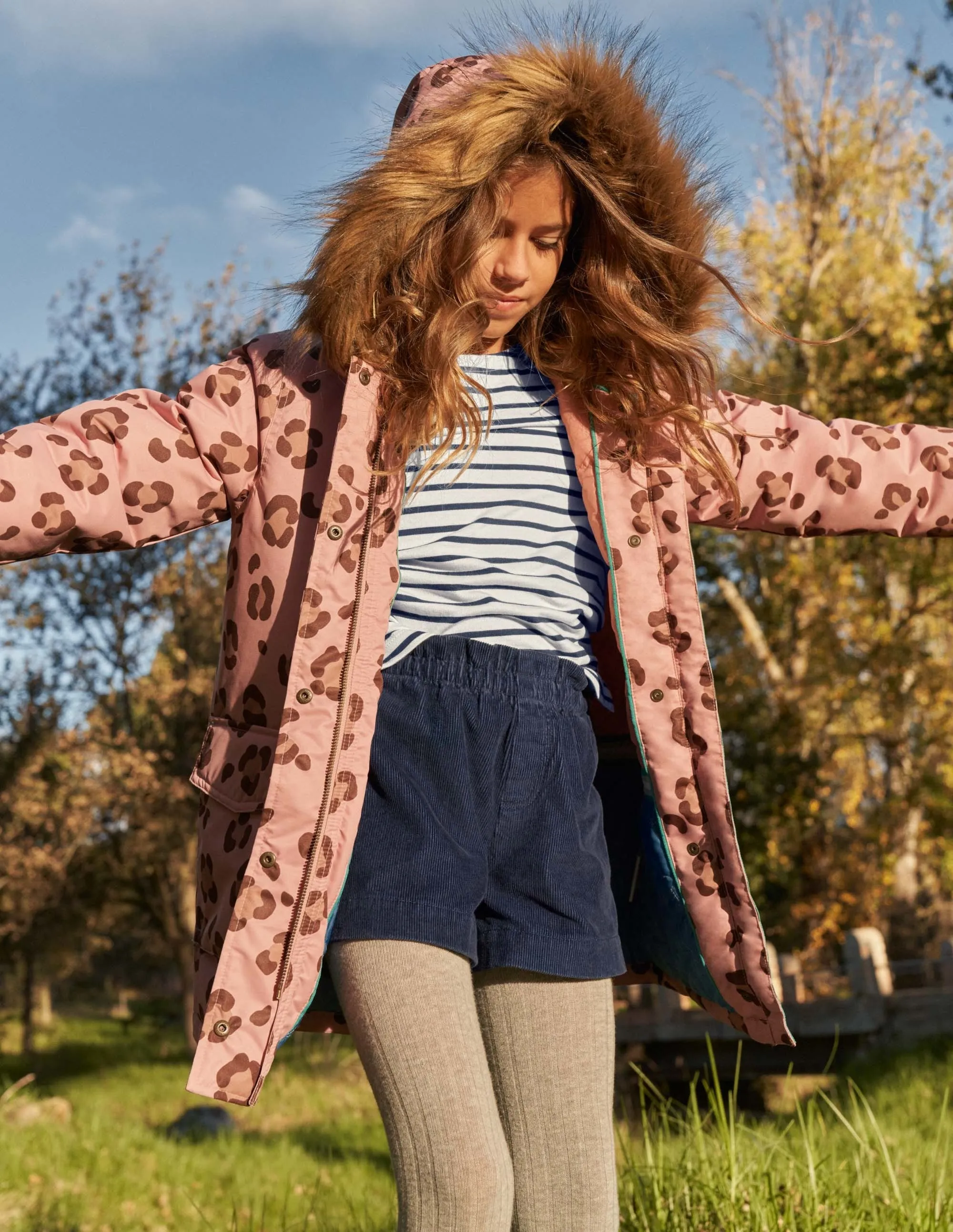 Pink Animal Print Waterproof Parka-Almond Pink Animal Print