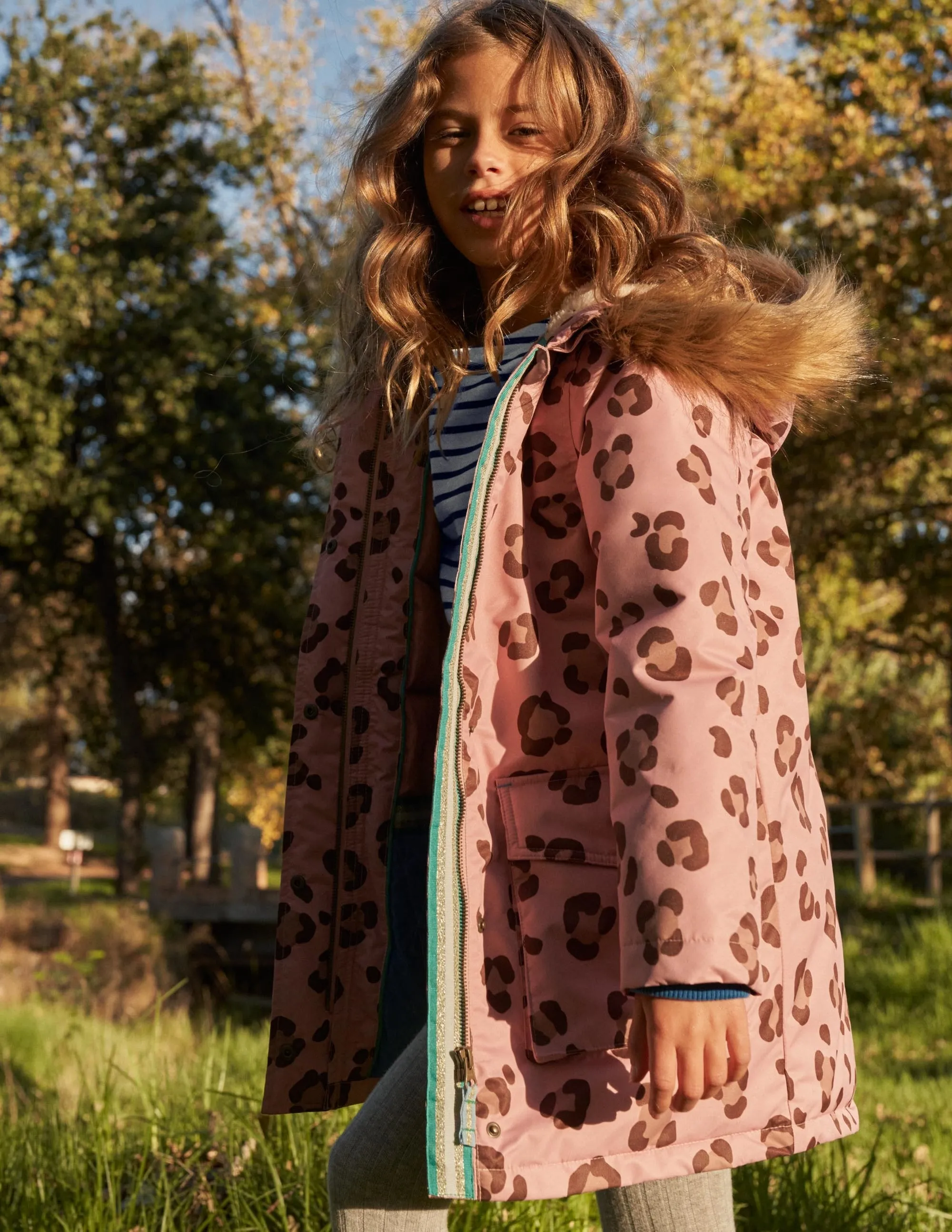 Pink Animal Print Waterproof Parka-Almond Pink Animal Print