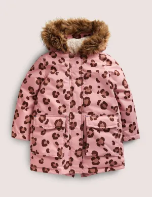 Pink Animal Print Waterproof Parka-Almond Pink Animal Print