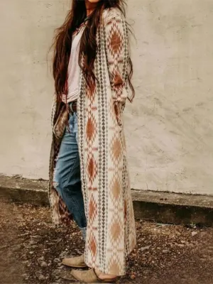 Printed long sleeve long knit jacket