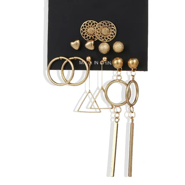 Set Of  Kristal Silver and Gold Earrings