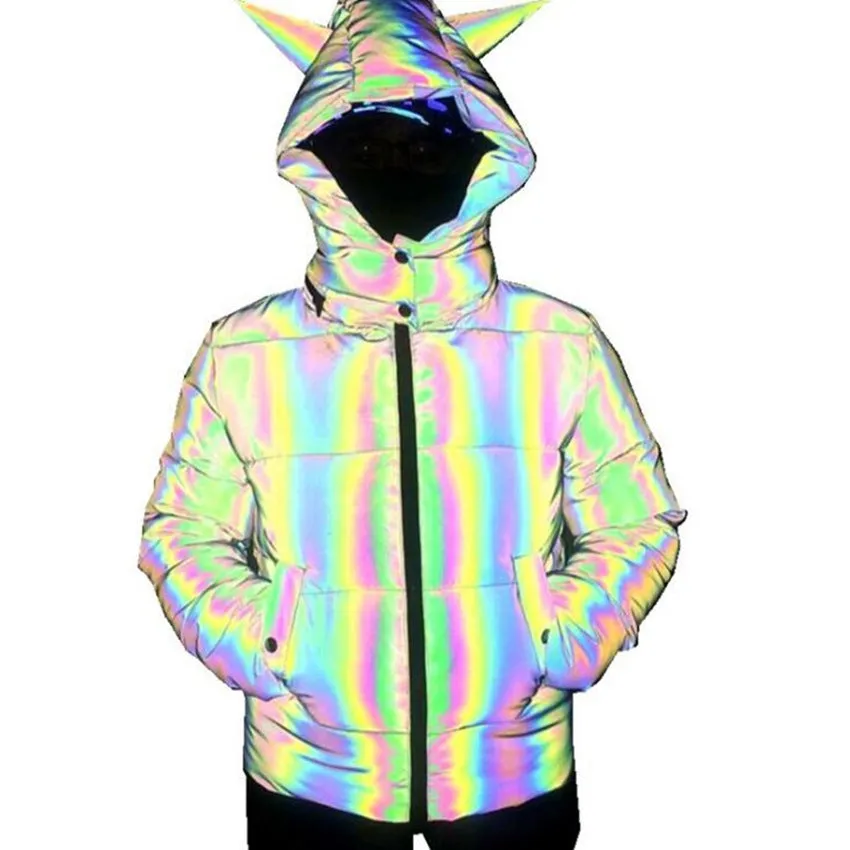 Tillbuy Laser sexy exposed navel reflective down cotton jacket