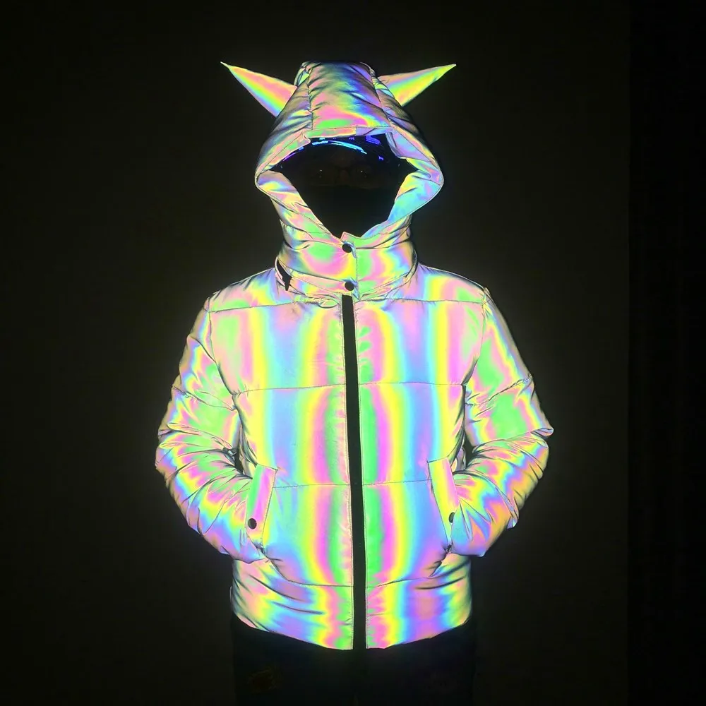 Tillbuy Laser sexy exposed navel reflective down cotton jacket