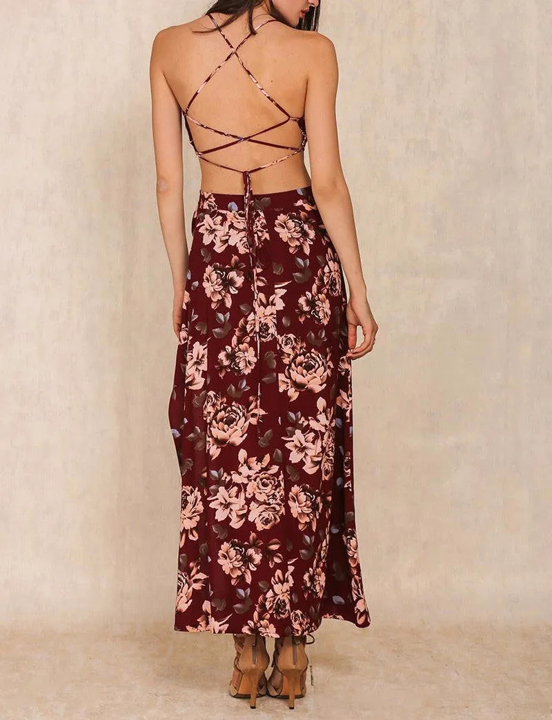 Two Pieces Set Floral Print Women's Split Long Dress