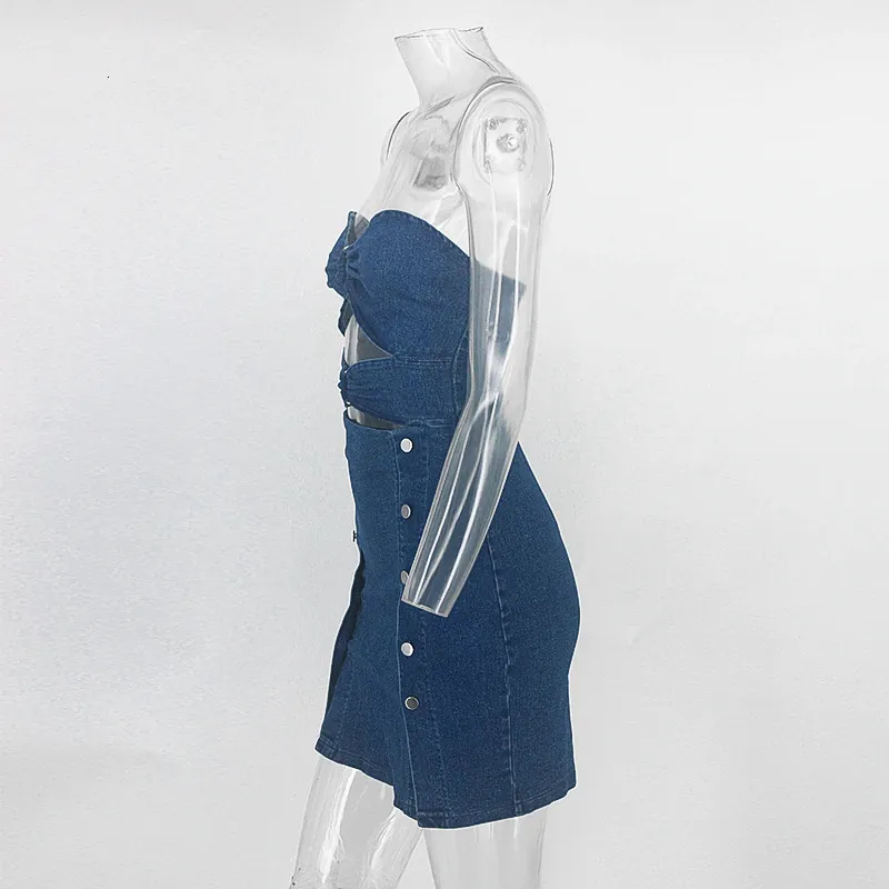 Women's Denim Sheath Sleeveless Mini Dress With Buttons