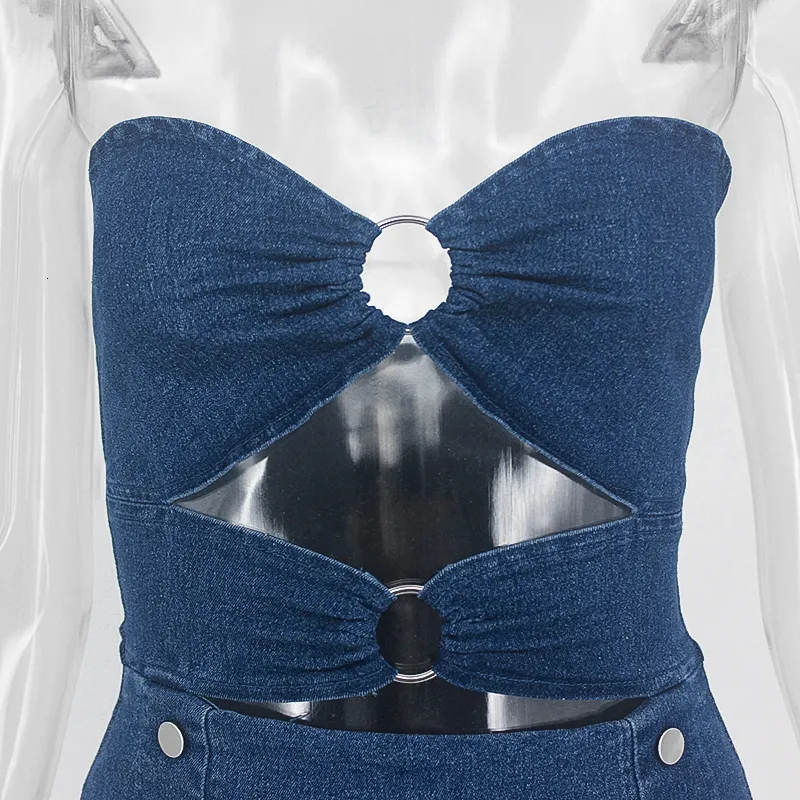 Women's Denim Sheath Sleeveless Mini Dress With Buttons