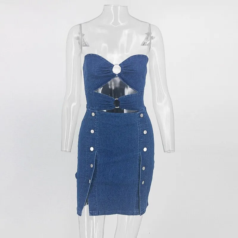 Women's Denim Sheath Sleeveless Mini Dress With Buttons