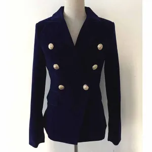 Women's Double Breasted Blazer Gold Buttons Autumn Winter Velvet Jacket