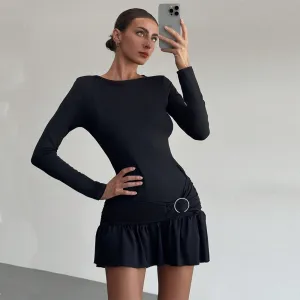 Women's High-Waisted Slim Fit Pleated Dress for Fall/Winter