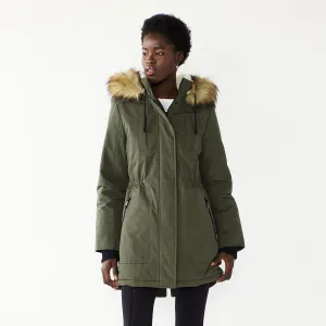 Women's Nine West Sherpa Lined Faux-Fur Hood Storm Weather Parka
