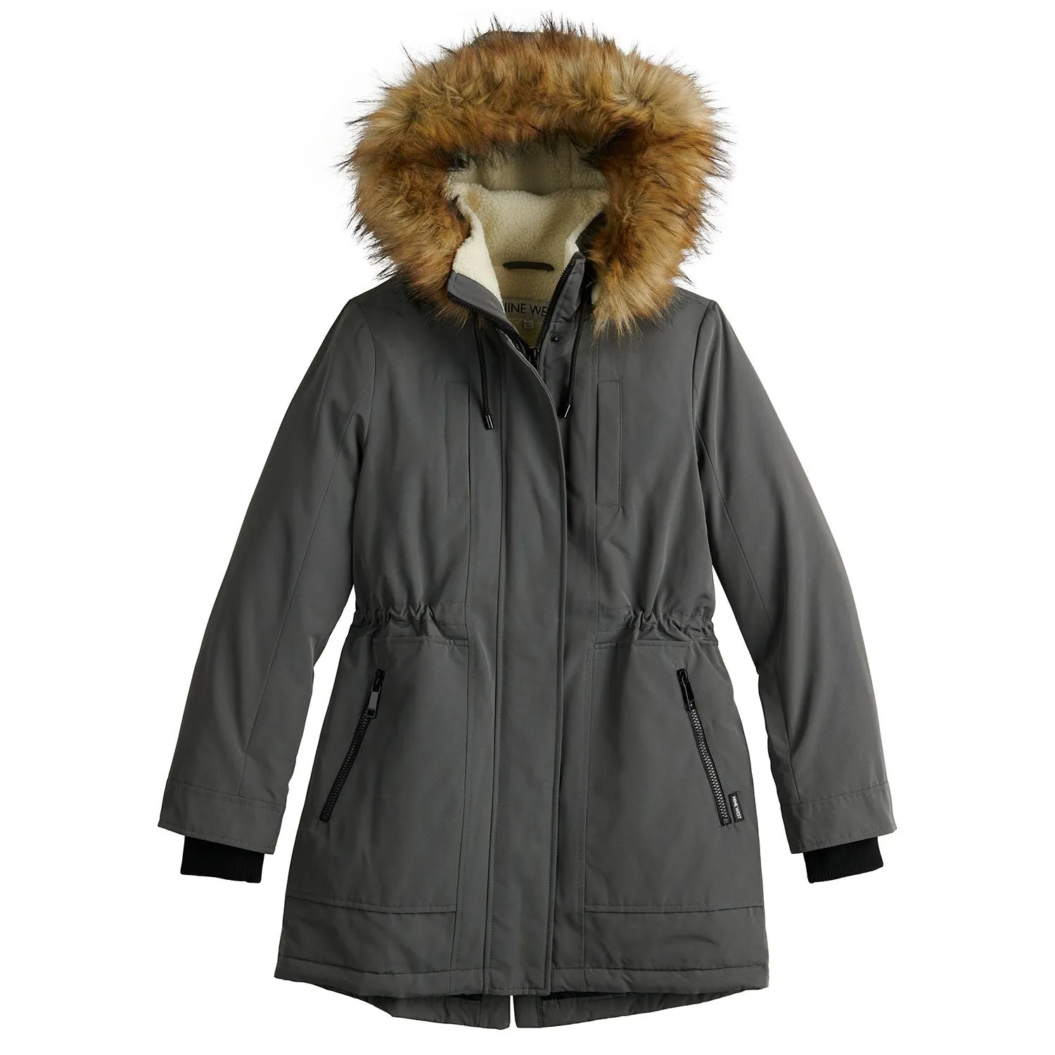 Women's Nine West Sherpa Lined Faux-Fur Hood Storm Weather Parka