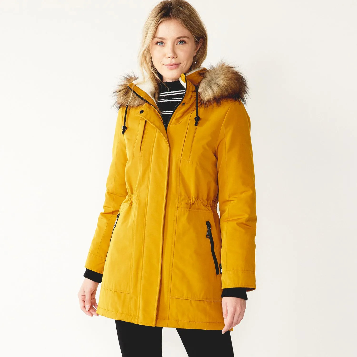 Women's Nine West Sherpa Lined Faux-Fur Hood Storm Weather Parka