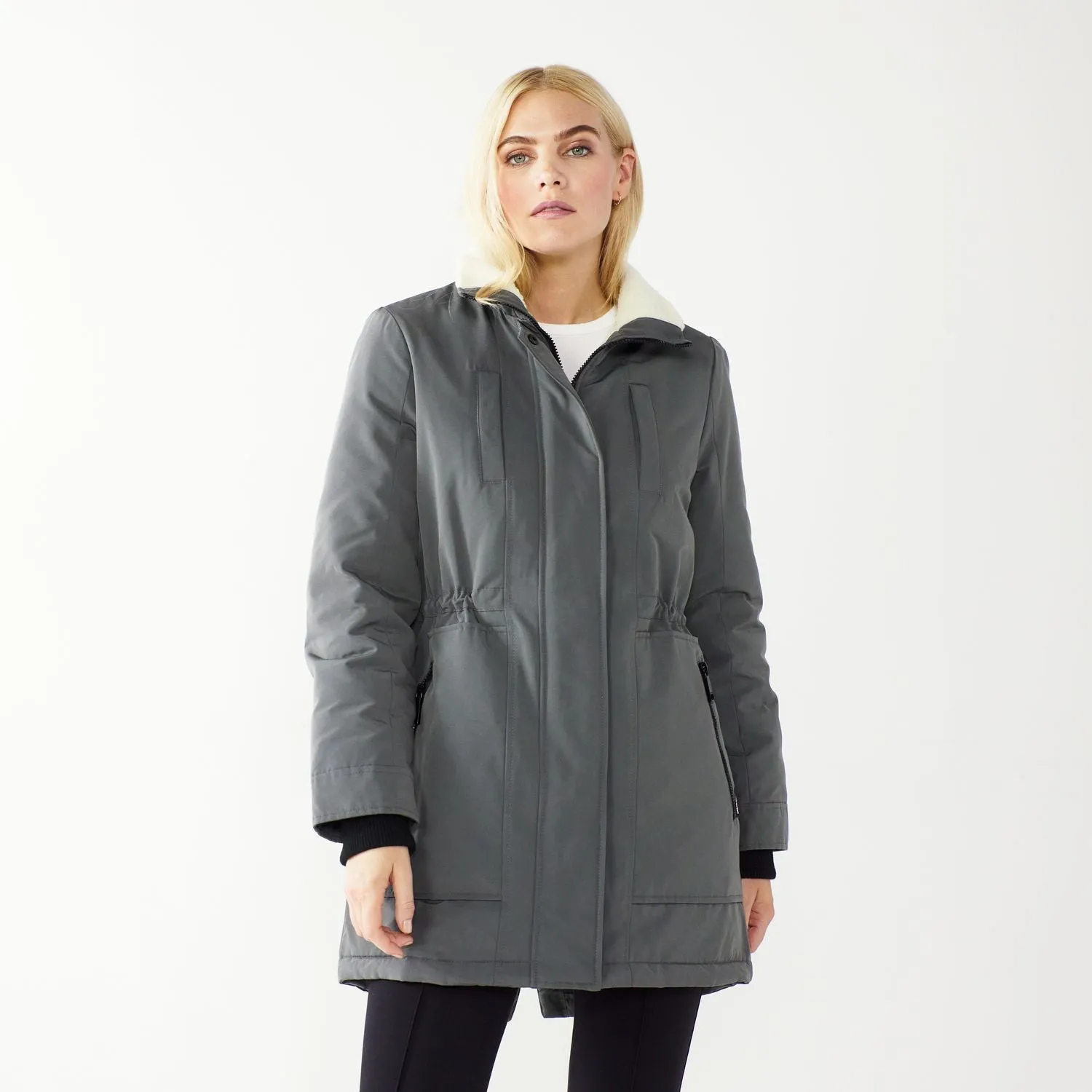 Women's Nine West Sherpa Lined Faux-Fur Hood Storm Weather Parka