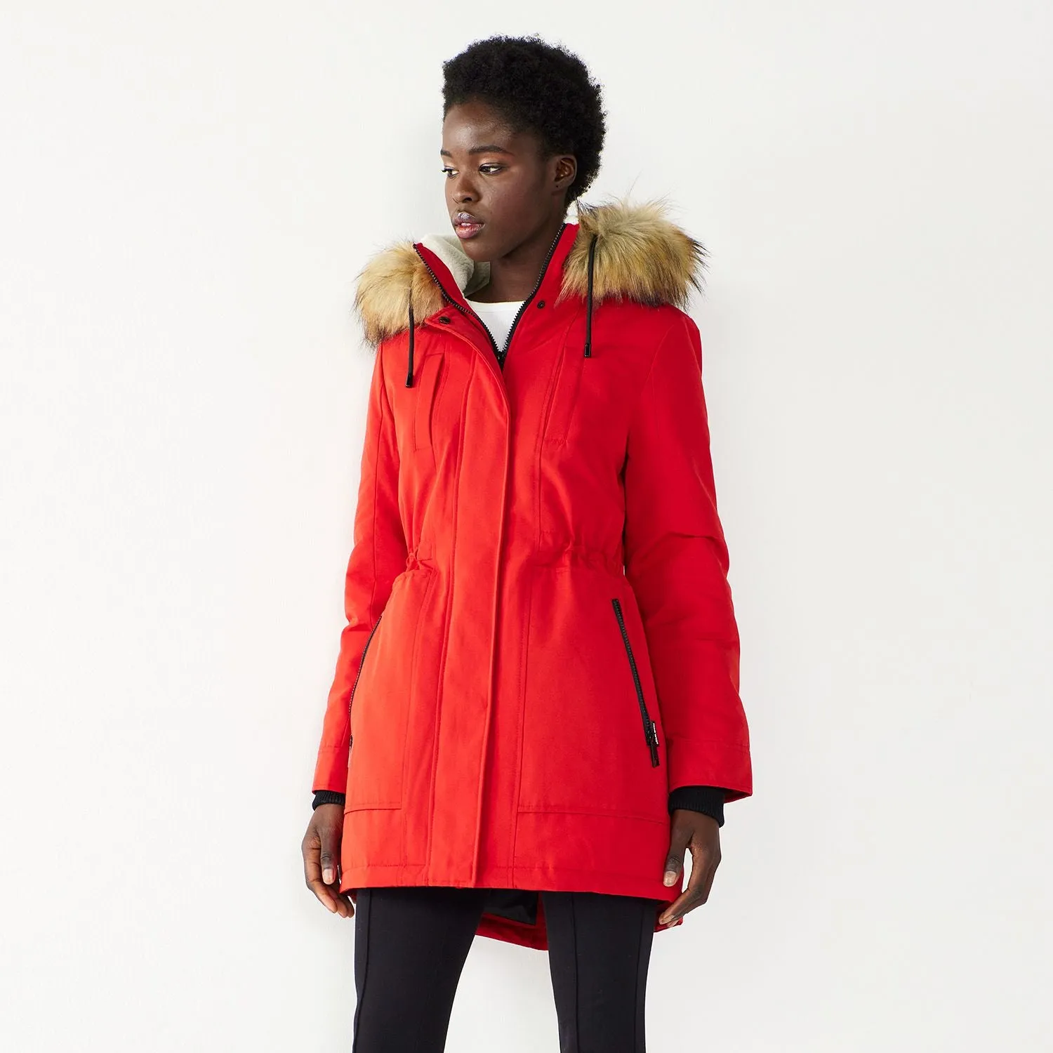 Women's Nine West Sherpa Lined Faux-Fur Hood Storm Weather Parka