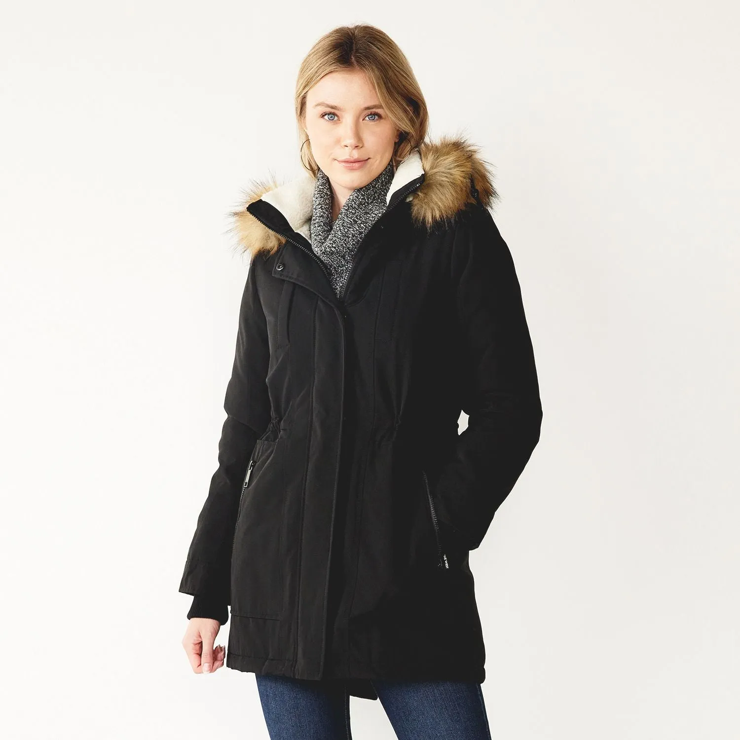 Women's Nine West Sherpa Lined Faux-Fur Hood Storm Weather Parka