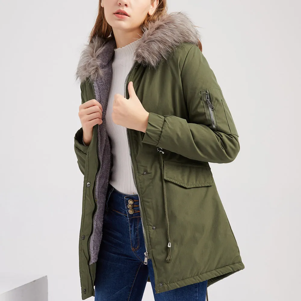 Women's Parka Jacket Hooded Stylish Winter Coats with Faux Fur