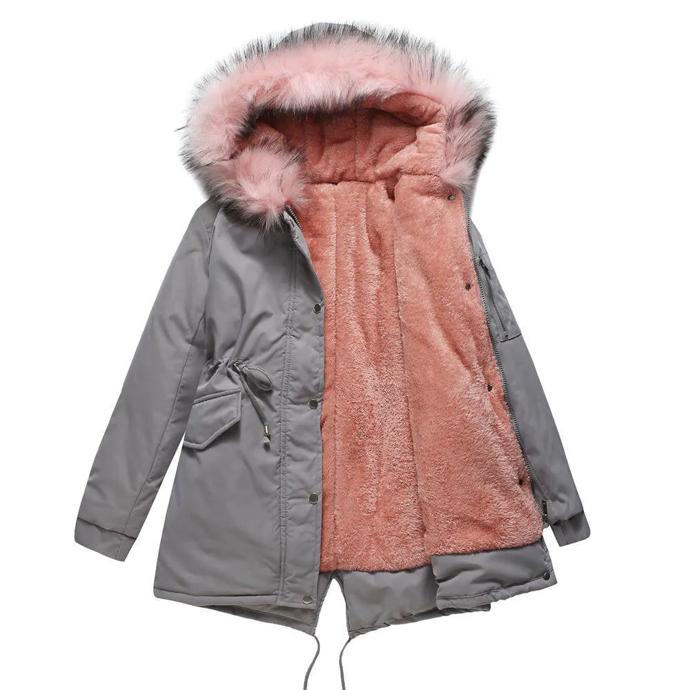 Women's Parka Jacket Hooded Stylish Winter Coats with Faux Fur