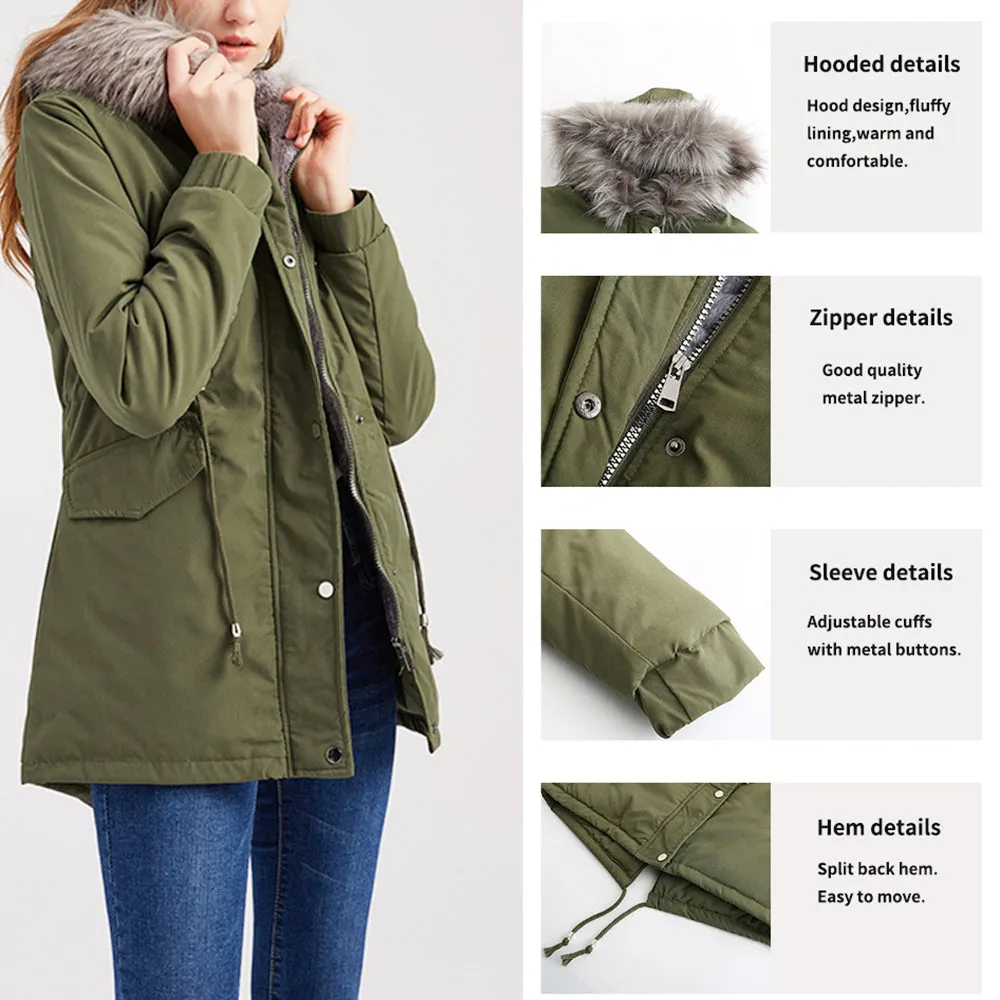 Women's Parka Jacket Hooded Stylish Winter Coats with Faux Fur