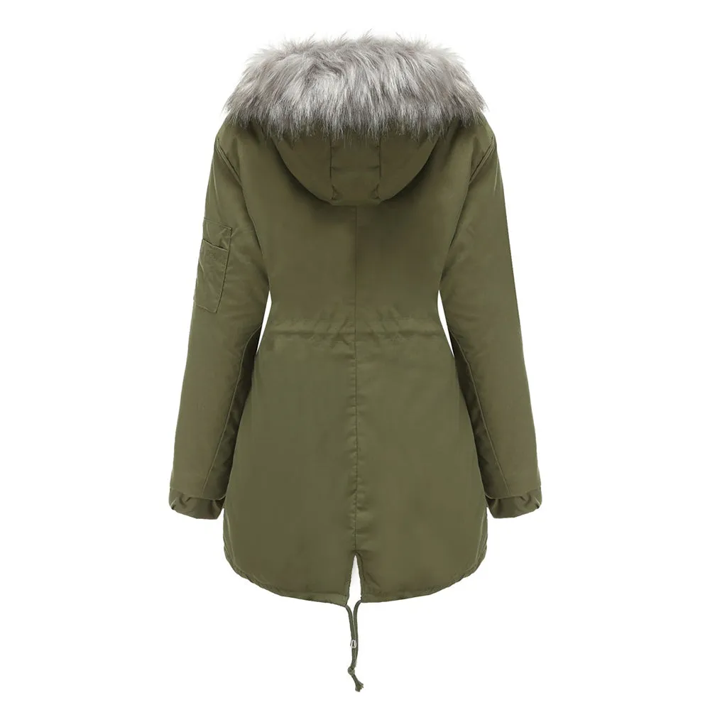 Women's Parka Jacket Hooded Stylish Winter Coats with Faux Fur