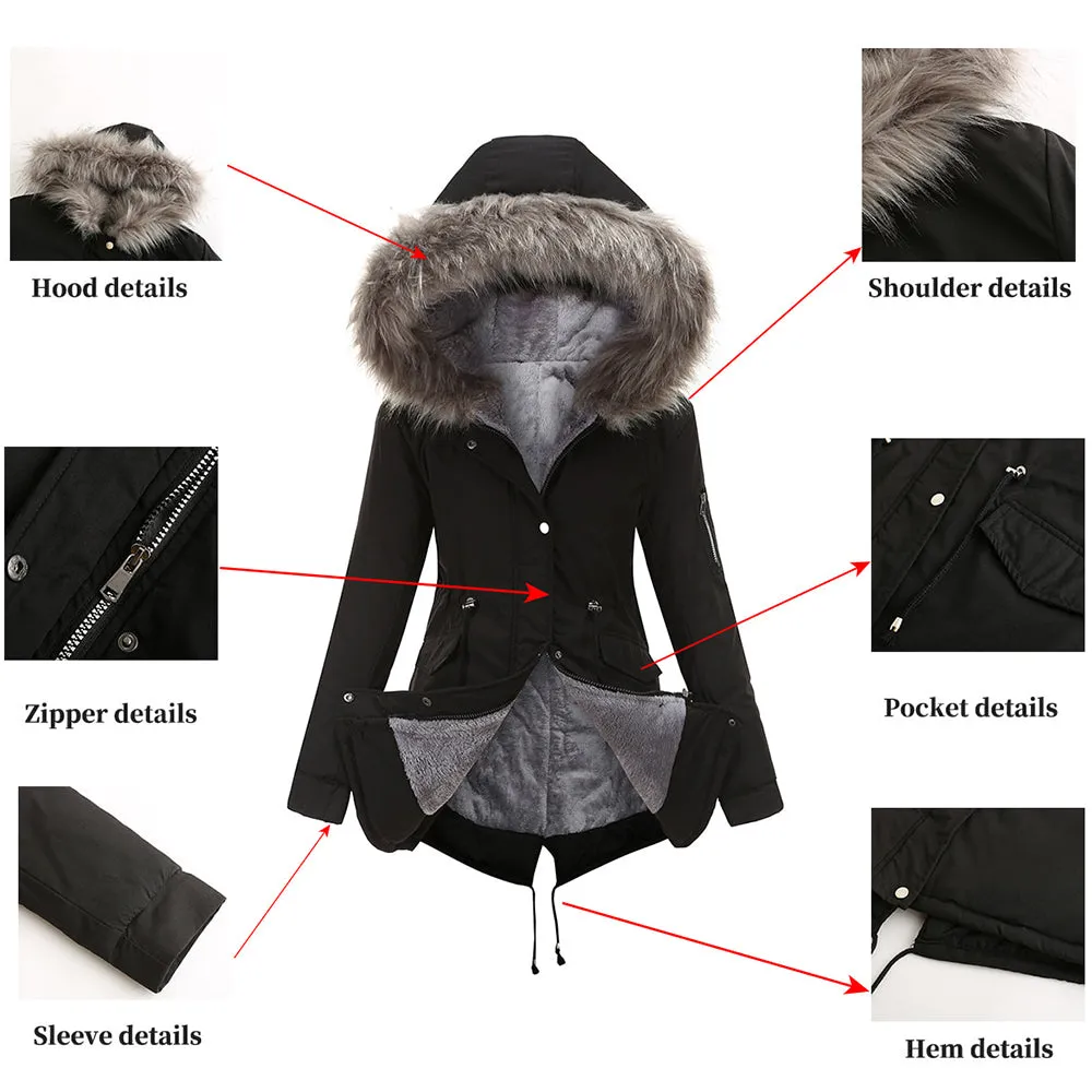 Women's Parka Jacket Hooded Stylish Winter Coats with Faux Fur