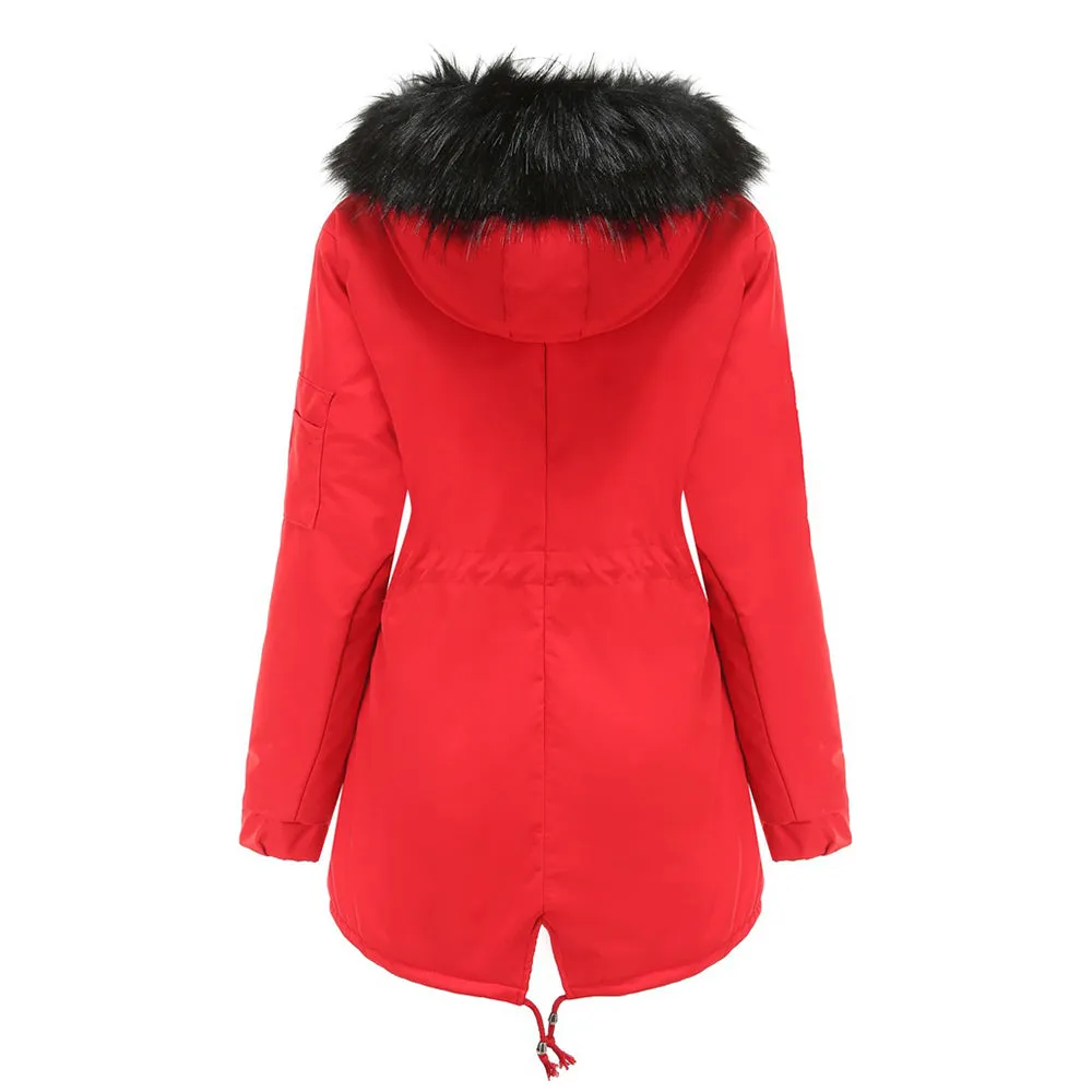 Women's Parka Jacket Hooded Stylish Winter Coats with Faux Fur