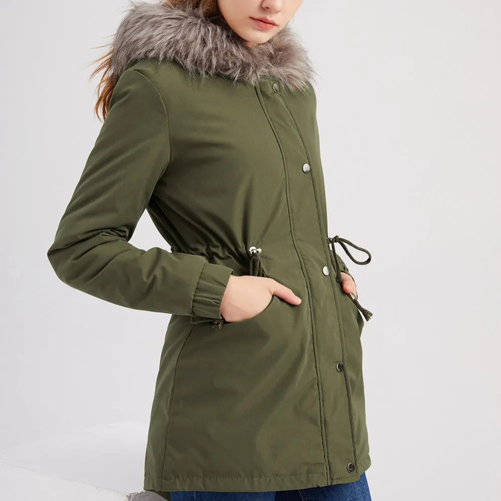 Women's Parka Jacket Hooded Stylish Winter Coats with Faux Fur