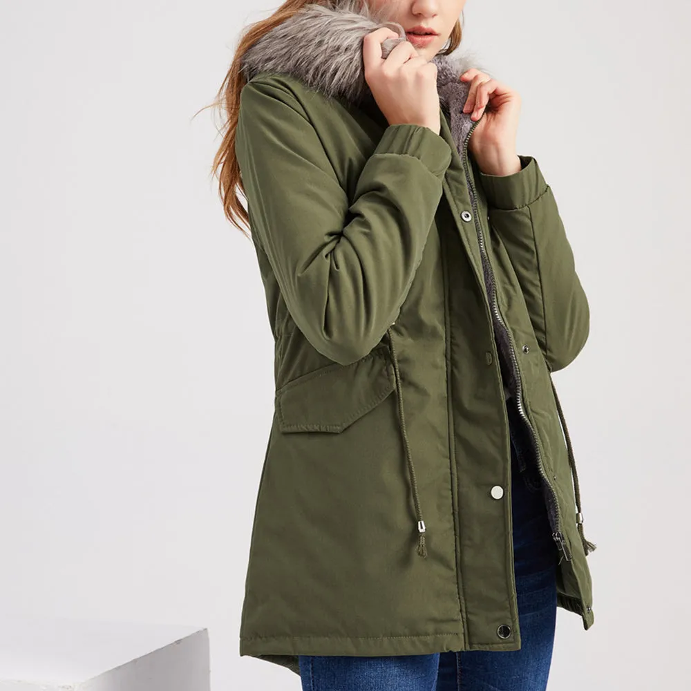 Women's Parka Jacket Hooded Stylish Winter Coats with Faux Fur