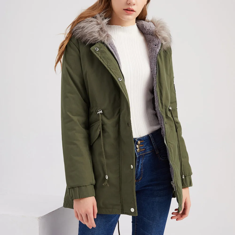 Women's Parka Jacket Hooded Stylish Winter Coats with Faux Fur