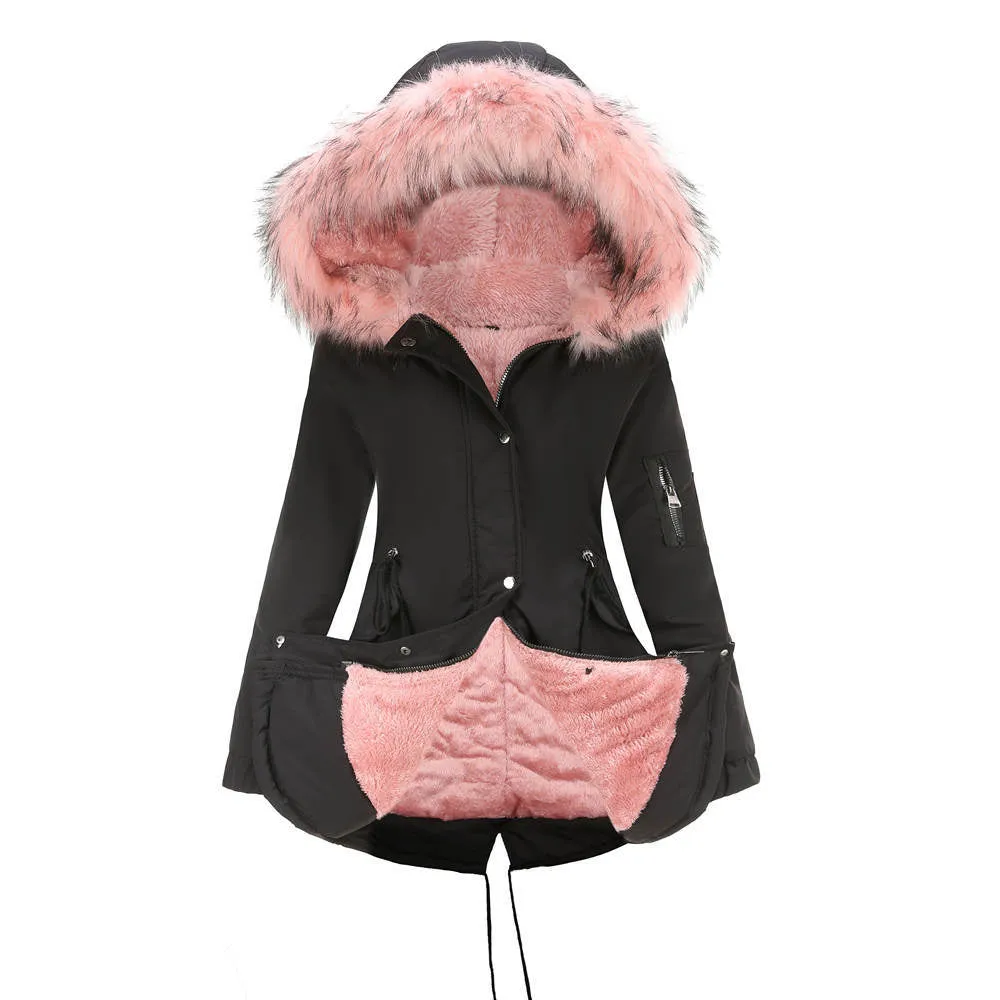 Women's Parka Jacket Hooded Stylish Winter Coats with Faux Fur