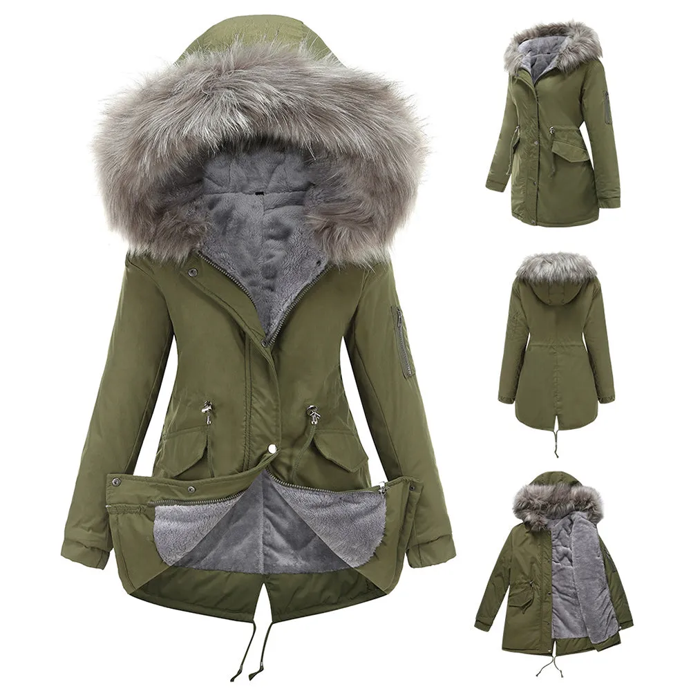 Women's Parka Jacket Hooded Stylish Winter Coats with Faux Fur