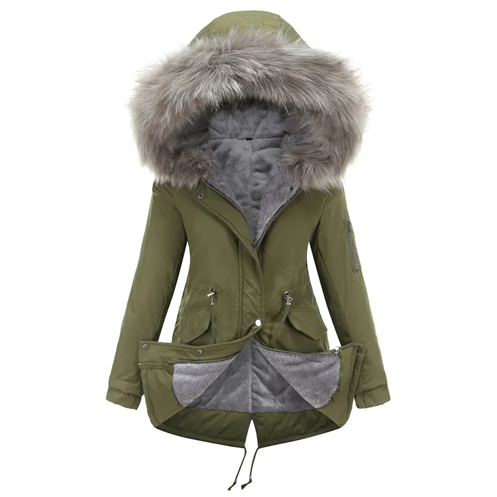 Women's Parka Jacket Hooded Stylish Winter Coats with Faux Fur