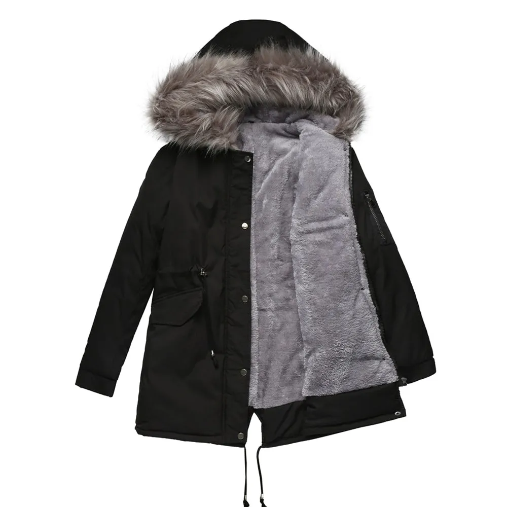 Women's Parka Jacket Hooded Stylish Winter Coats with Faux Fur