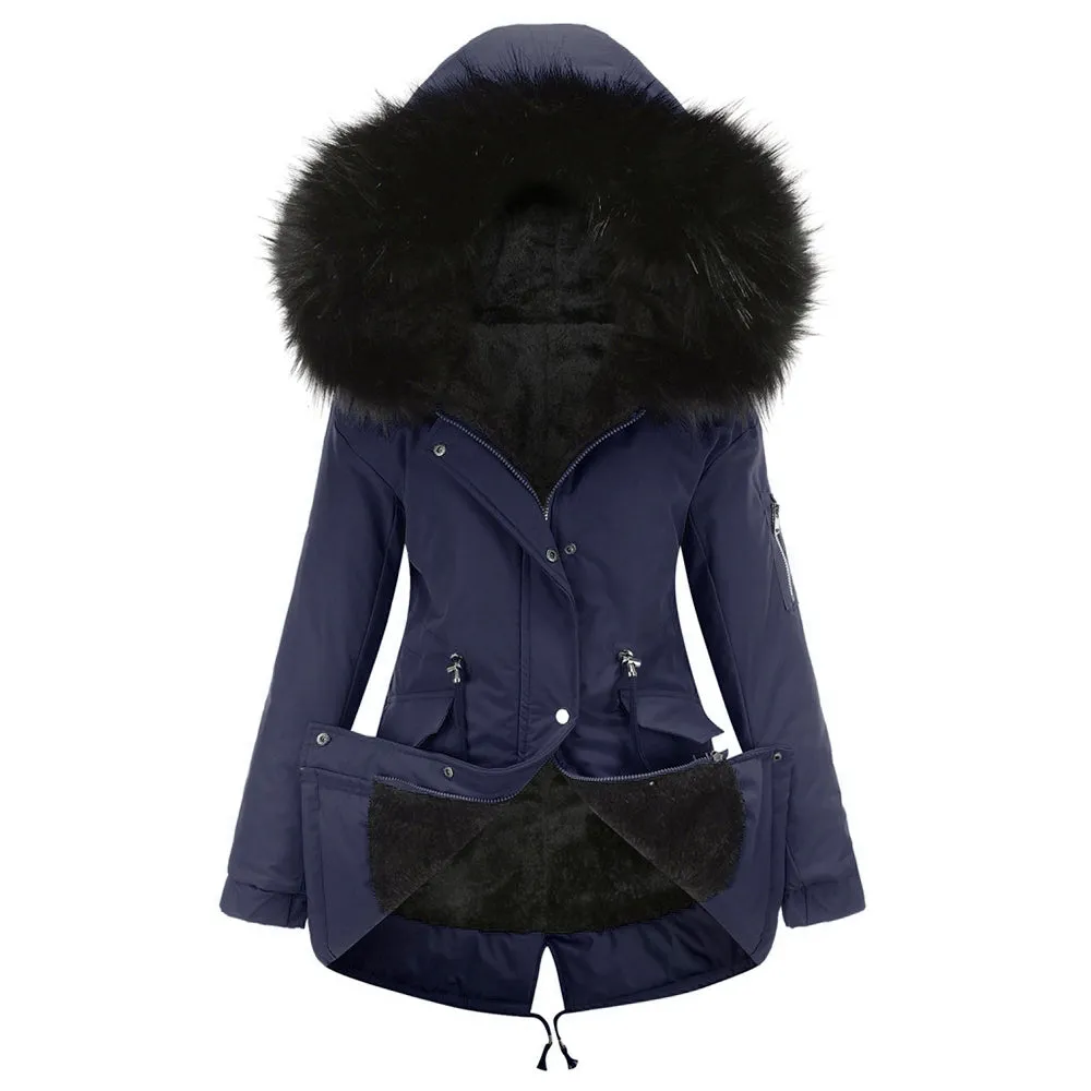 Women's Parka Jacket Hooded Stylish Winter Coats with Faux Fur